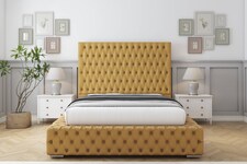 Sloomy Ambassador Mustard Plush Bed Frame With Mattress With 50" Upholstered Headboard 2'6 Small Single