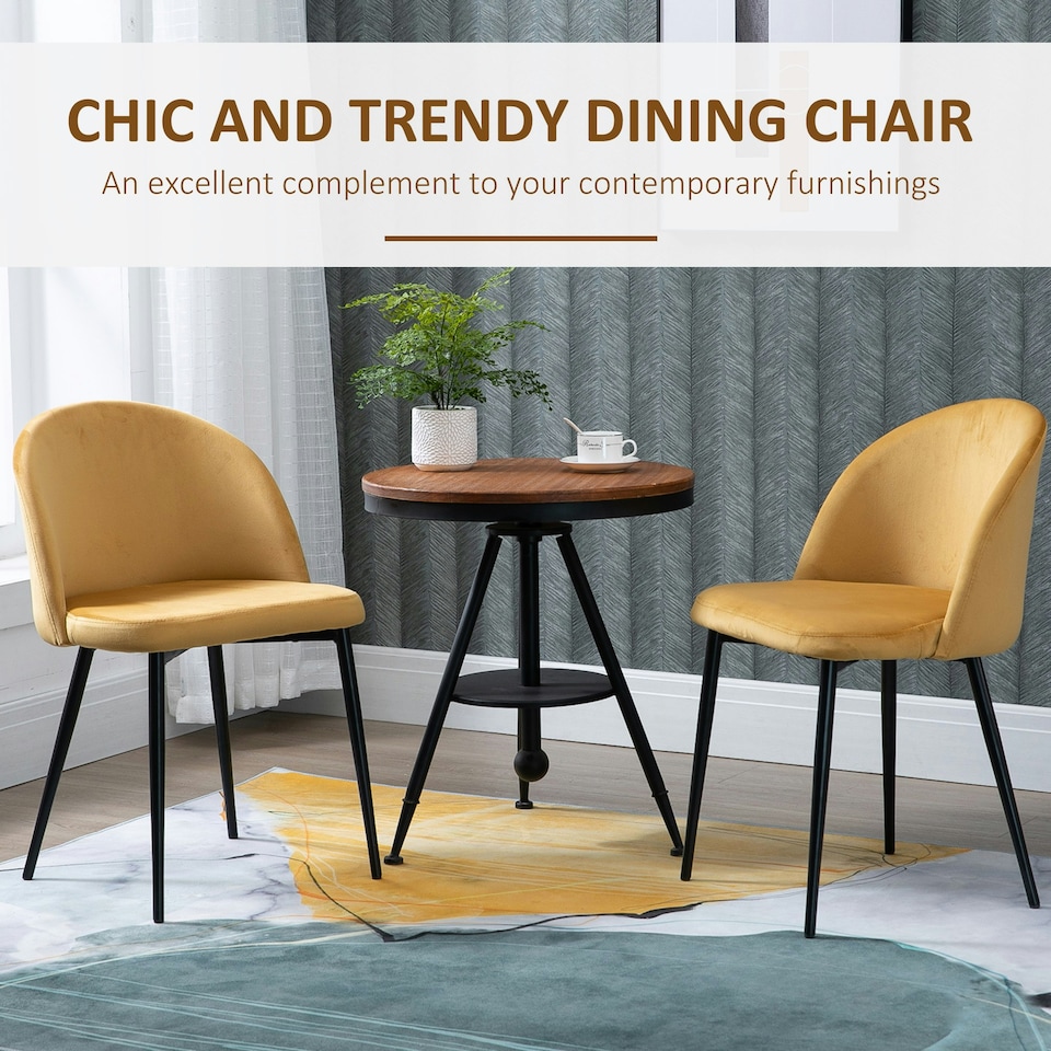 image 1 of HOMCOM Modern Upholstered Fabric Bucket Seat Dining Chairs Set of 2 Yellow