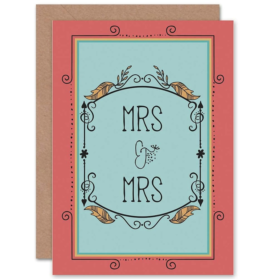 image 1 of LGBT Same Sex Marriage Ornate Red Leaf Gay Wedding Card