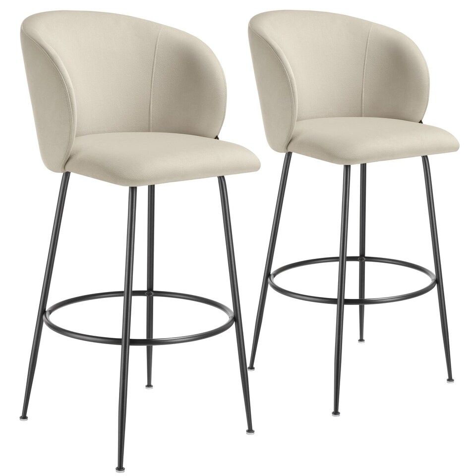 image 1 of Bar Stool Luana - with backrest, velvet look and padded | Cream | cream/black | 60 x 51 x 106 cm | 2