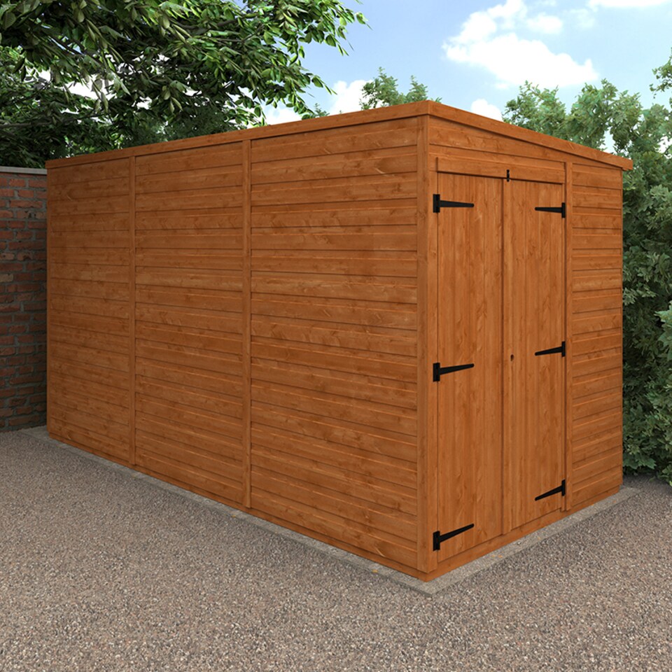 image 1 of 12x6 Flex Pent Double Door Windowless 12mm Flex - L353.8 x W175 x H203 cm - Solid Wood/Softwood/Pine - Burnt Orange