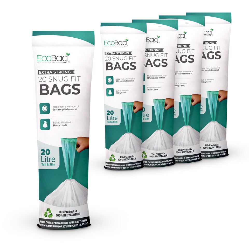 image 1 of Ecobag White Kitchen Drawstring Bin Liners Heavy Duty Extra Strong