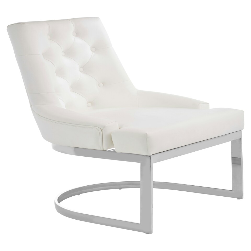 image 1 of Interiors by Premier Luxurious Ivory Faux Leather Dining Chair, Modern Chair With Button Tufted Backrest, Silver Finished Chair White