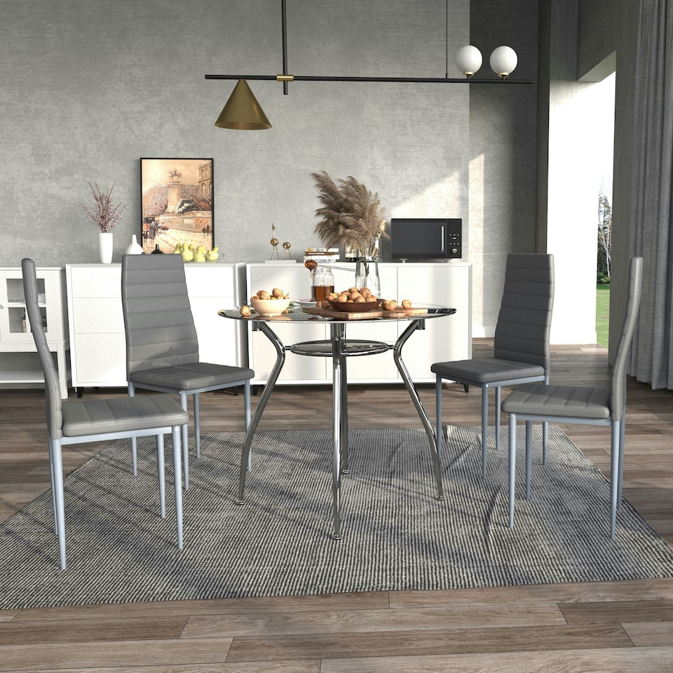 image 1 of HOMCOM Round Dining Table Set for 4, Kitchen Table and Chairs with Cushion