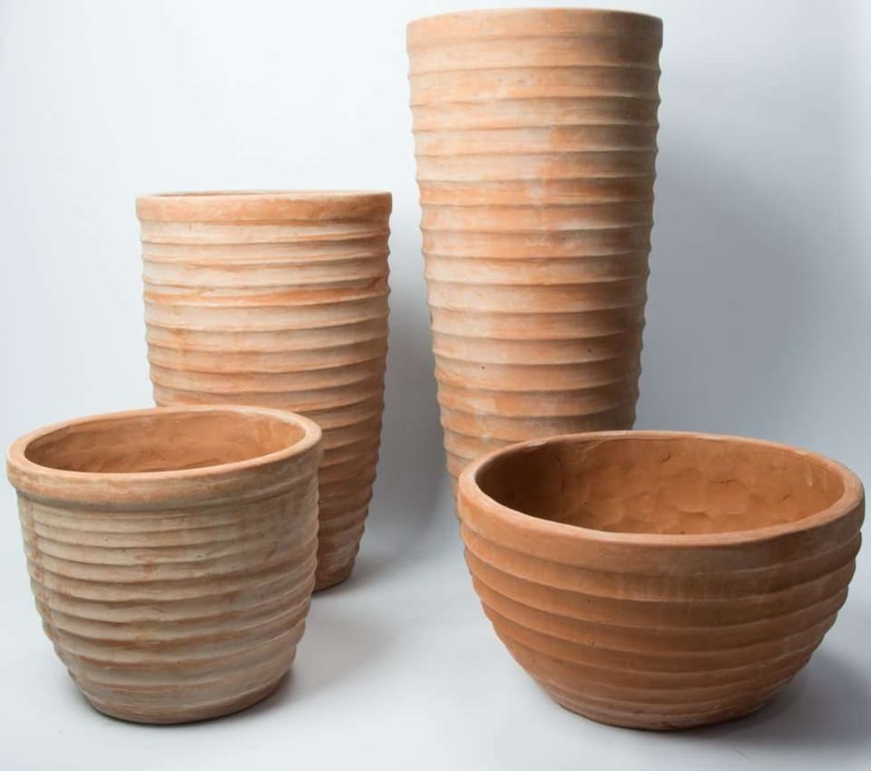 image 1 of Primrose Terracotta Red Tapered Tall Outdoor Cylinder Planter with Drainage 100cm