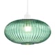 image 1 of Modern Designer Emerald Forest Green Line Ribbed Glass Oval Pendant Lamp Shade | Green