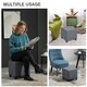image 5 of HOMCOM Linen-Look Square Ottoman Footstool Button Tufts Wood Frame Padding Grey
