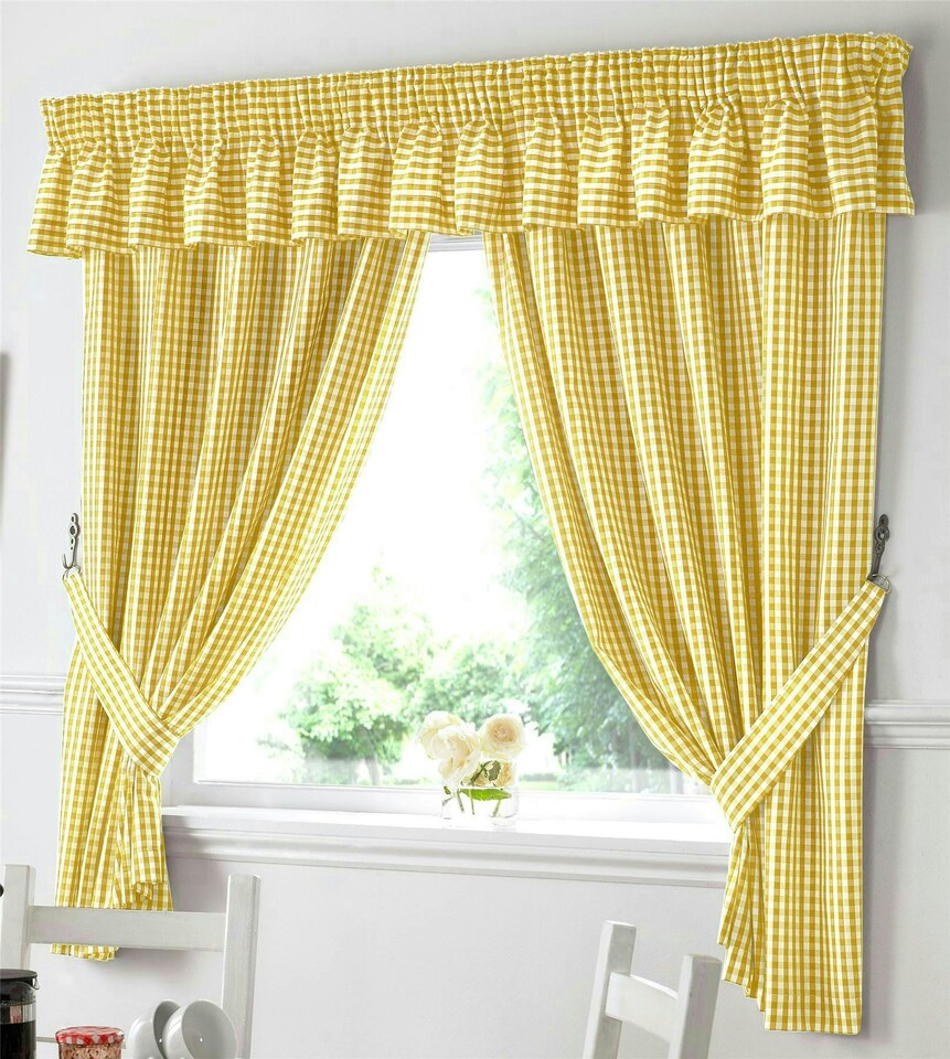 image 1 of Gingham Kitchen Curtains - Yellow - 117cm x137cm