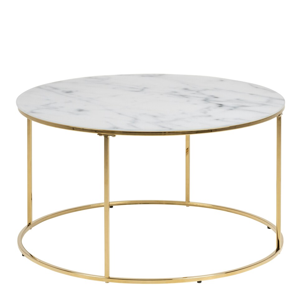 image 1 of Bolton -A1 Round Coffee Table with White Marble Effect Glass Top & Gold Base
