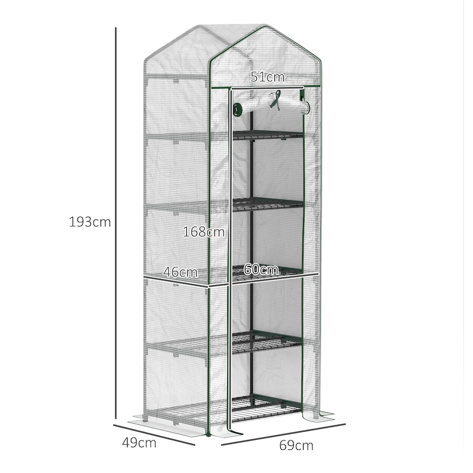 image 1 of Outsunny 5 Tier Mini Greenhouse Grow House w/ Roll Up Door, White/Green | Green | 1