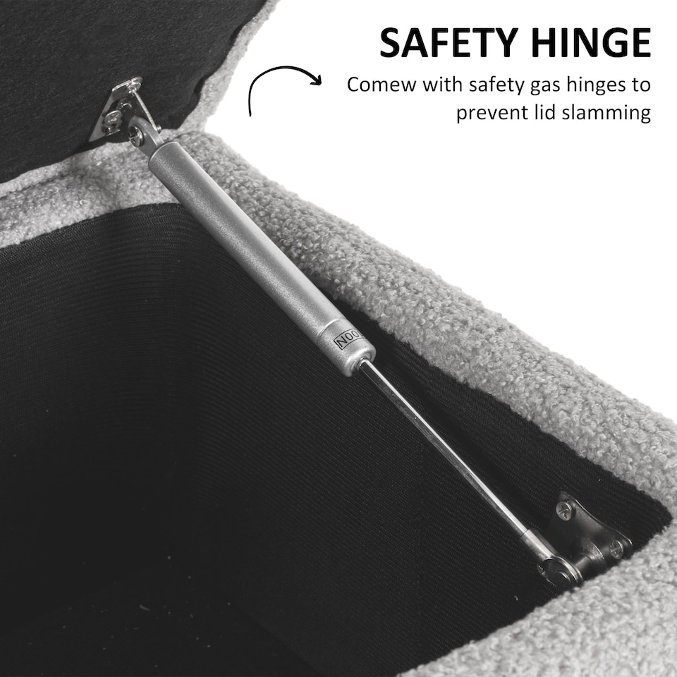 image 1 of HOMCOM 57L Storage Ottoman, End of Bed Bench with Wooden Legs, Fabric Footstool for Living Room, Bedroom, 95 x 38 x 45cm, Grey | Grey