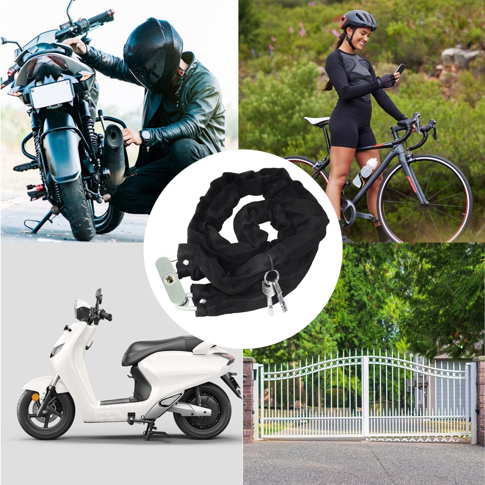 image 1 of 3 Key Motorcycle Heavy-Duty Padlock with Chain - 38mm x 1m