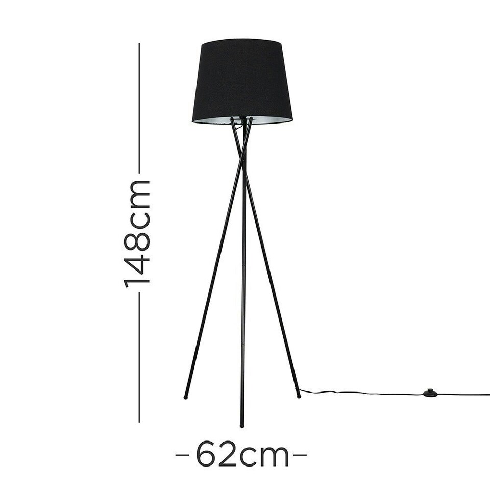 image 1 of ValueLights Camden Black Tripod Floor Lamp Black Taper Shade & Bulb Black