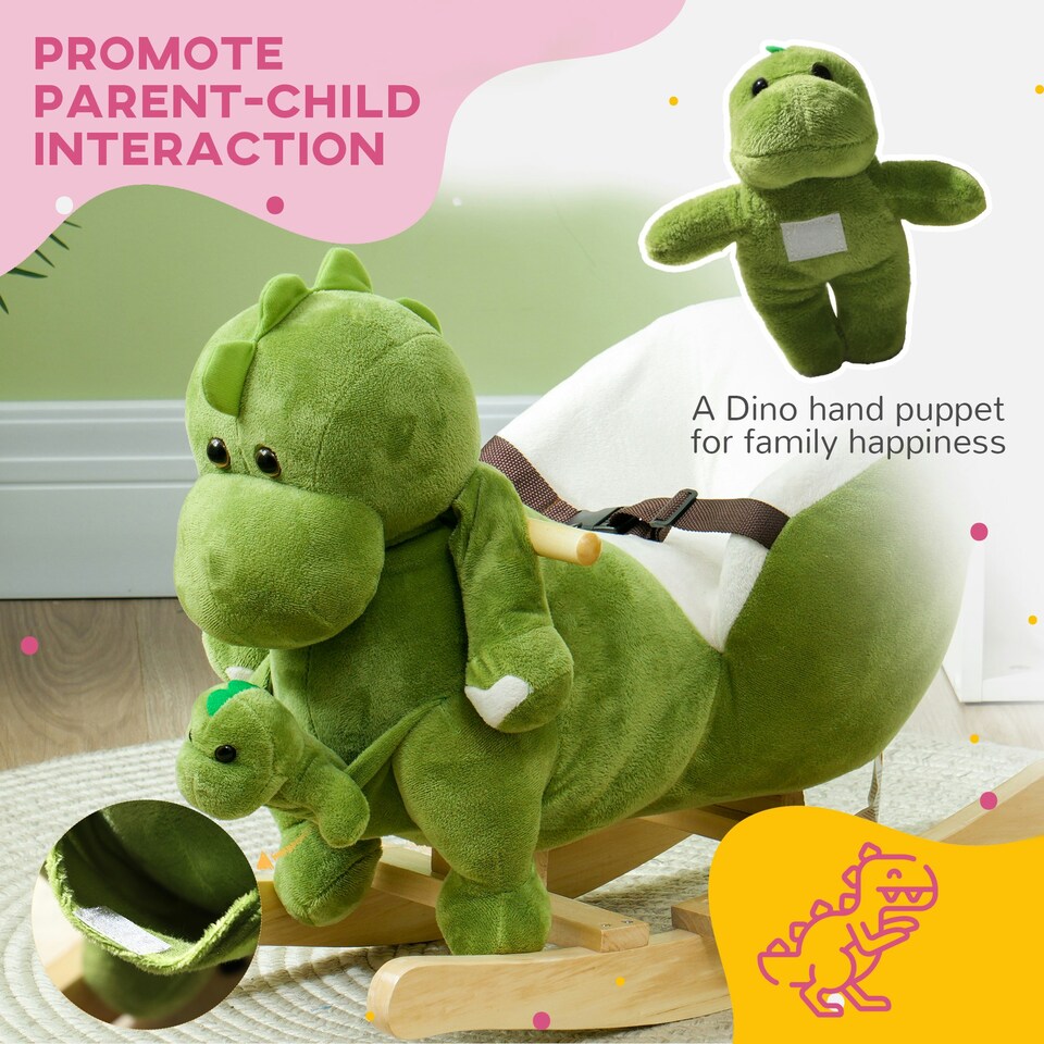 image 1 of AIYAPLAY Baby Rocking Horse w/ Safety Belt, 32 Songs, Wood Base, Hand Puppet