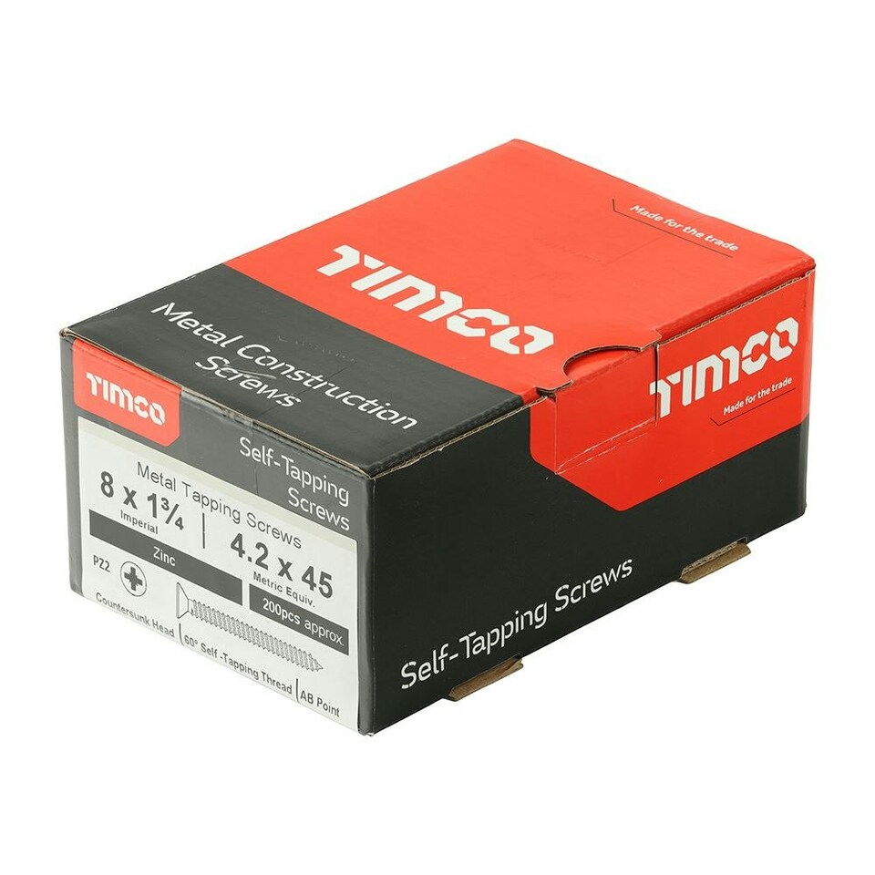 image 1 of Timco - Self-Tapping Screws - PZ - Countersunk - Zinc (Size 8 x 1 3/4 - 200 Pieces)