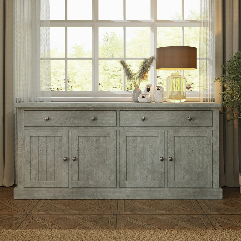 image 1 of Bowood Large Straight Sideboard 4 Door Solid Wood Limewash Green