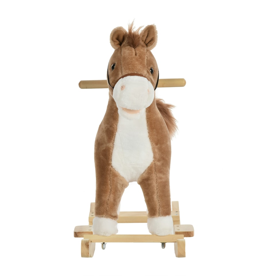 image 1 of HOMCOM Kids Plush Rocking Horse w/ Moving Mouth Tail Sounds 18-36 Months Brown