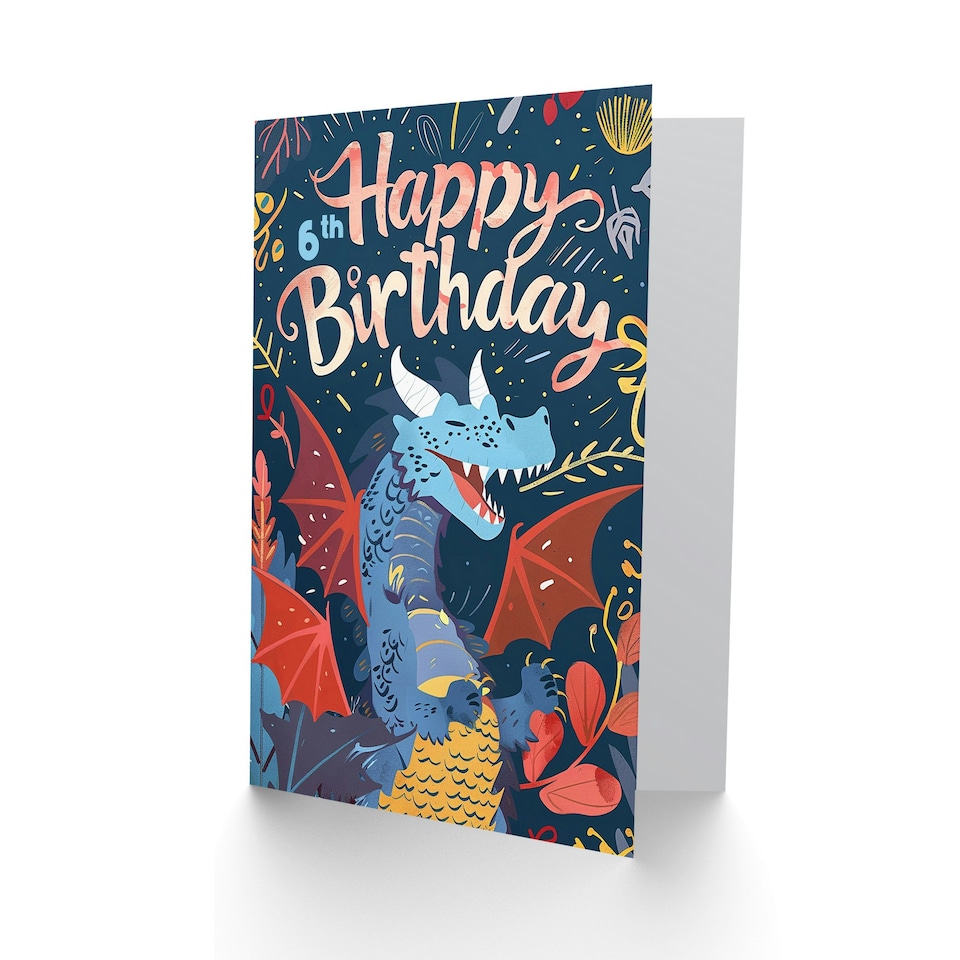 image 1 of Laughing Dragon Design Fun Joy 6th 6 Year Old Kids Child Birthday Card