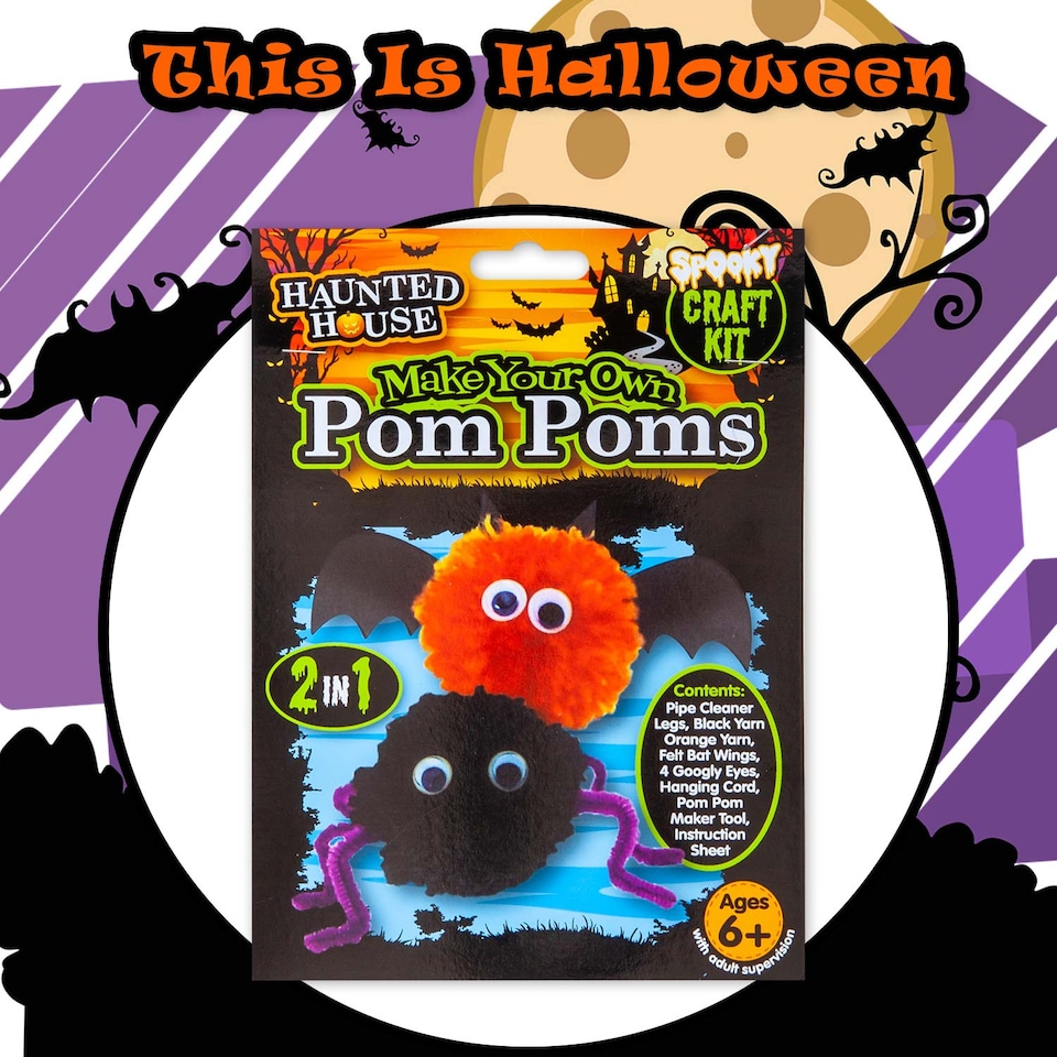 image 1 of vfm-estore Halloween Pom Pom Craft Kit - Multicolour, 22 x 16 cm