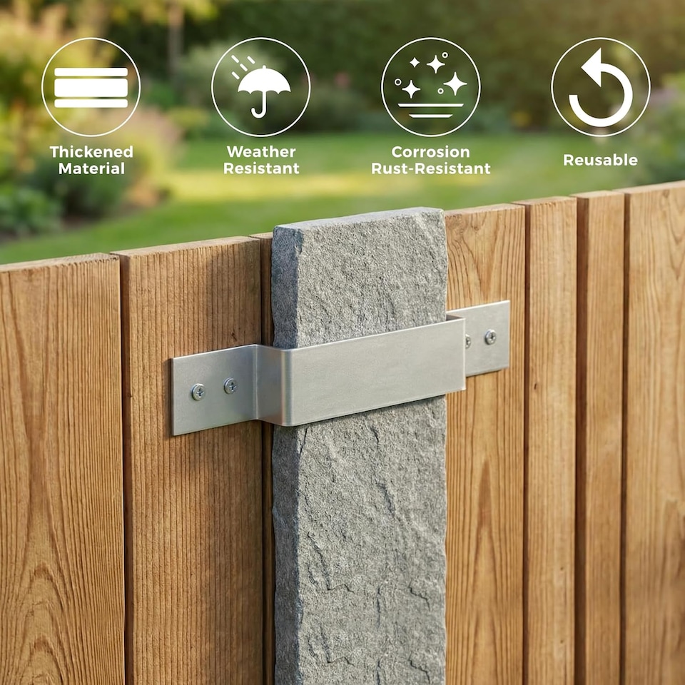image 1 of 10 Pack Galvanised Fence Post Security Brackets Anti-Rattle Steel Panel 120x25mm