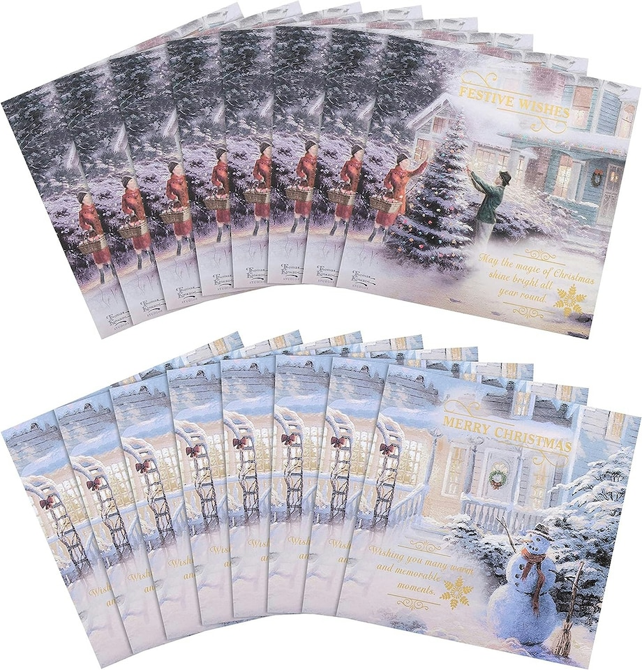 image 1 of Thomas Kinkade Illustrated 2 Designs Pack of 16 Boxed Charity Christmas Cards