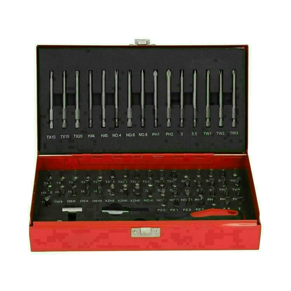image 1 of Screwdriver Bit Tool Set Hex Spline Star Pozi Phillips Torx Short And Deep 75pc