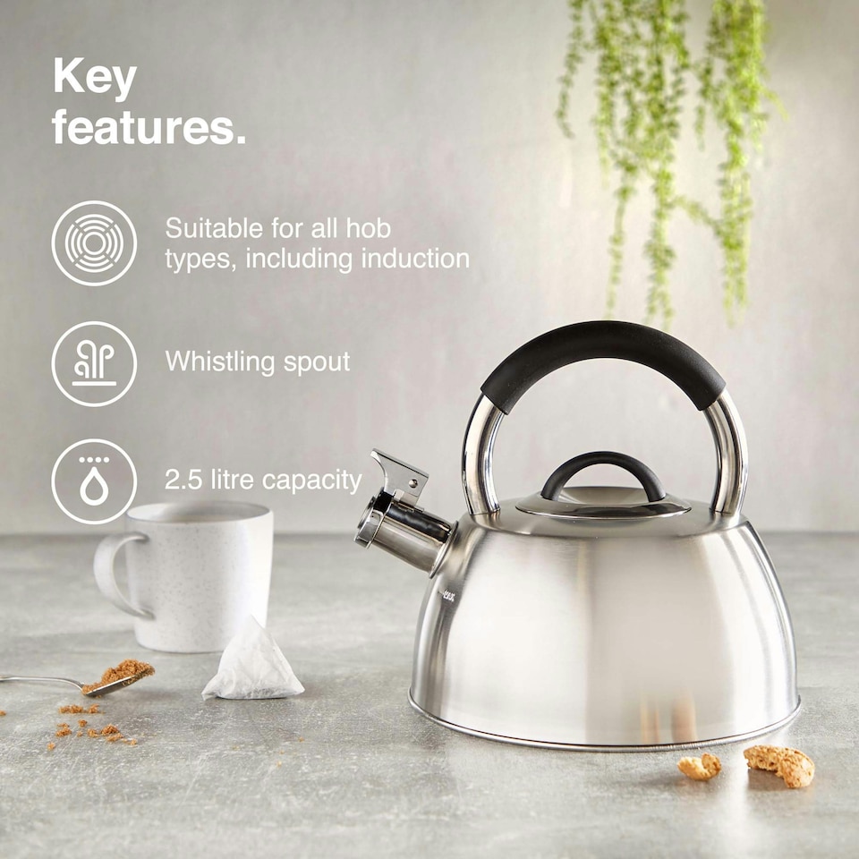 image 1 of VonShef Stove Top Whistling Kettle 2.5L Stainless Steel