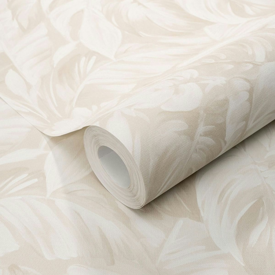 image 1 of Erismann Play Of Light Palm Leaf Vinyl Textured Wallpaper - Cream - 10m x 53cm Cream