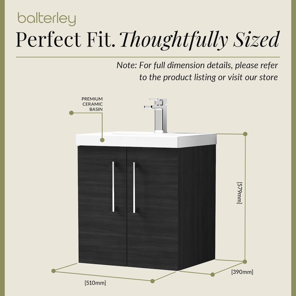 image 1 of Balterley Contemporary Bathroom Wall Hung 2 Soft-Close Door Vanity Unit & Mid-Edge Basin | Black | Charcoal Black