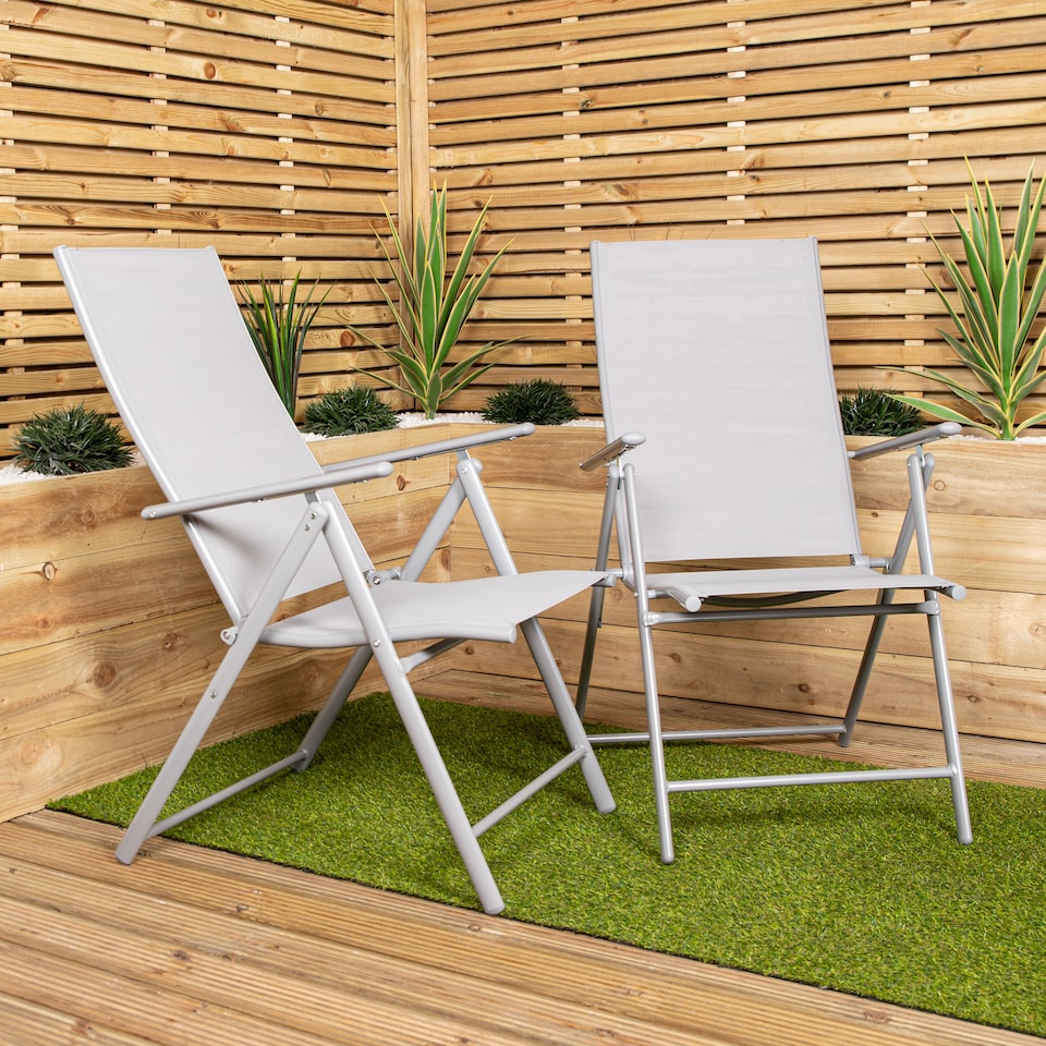 image 1 of Set of 2 Outdoor Garden Patio Multi Position Reclining Folding Chair in Grey