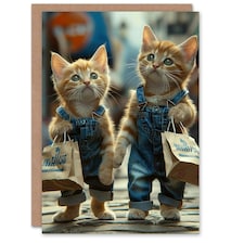 Cat Lover Cute Kittens Dungarees Shopping Kids Child Kids Birthday Card