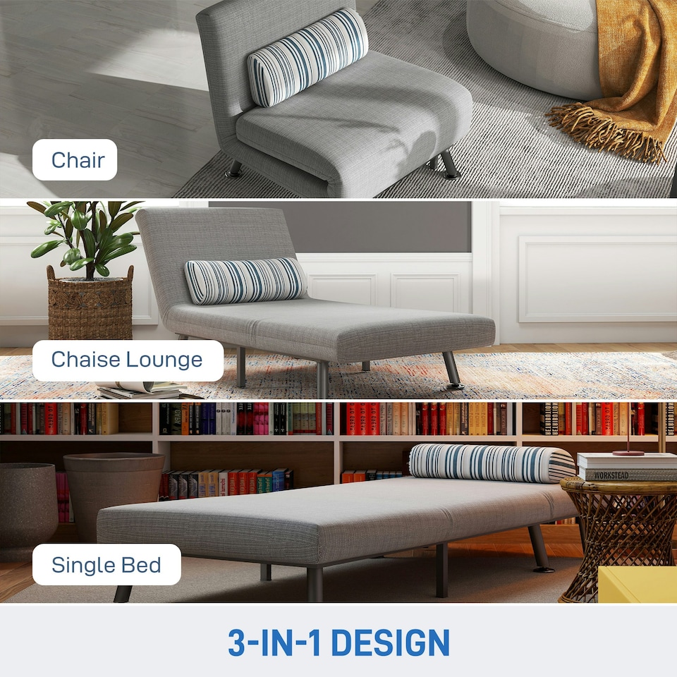 image 1 of HOMCOM Single Folding 5 Position Convertible Sleeper Chair Sofa Bed