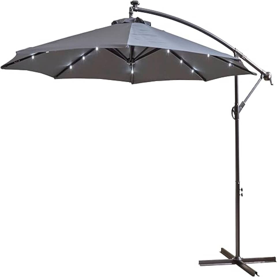 image 1 of Neo 3M Grey Outdoor Freestanding Parasol with Led Lights