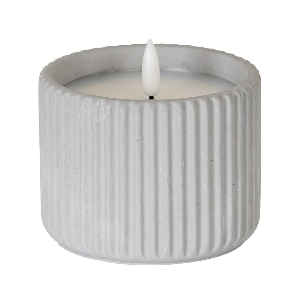 image 1 of Luxe Collection Natural Glow Chalk Ribbed Medium Led Candle - Wax - L7 x W7 x H9 cm - Grey