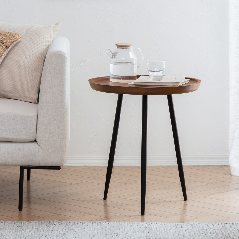 image 1 of Chervey Round Solid Mango Wood Side Table with Tri-Pin Legs Large
