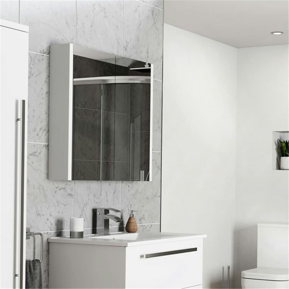 image 1 of Mirror Bathroom Cabinet 600mm Wide - White | White | White | 1