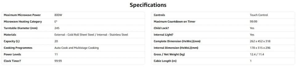 image 1 of Hyundai 800W 20L Black Microwave, Stainless Steel, 11 Power Levels, Auto Defrost, 6 Auto Cook and Defrost Modes HYMW80020