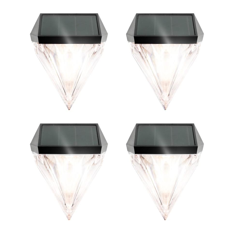 image 1 of Pack of 4 Solar Diamond Fence Lights Warm White