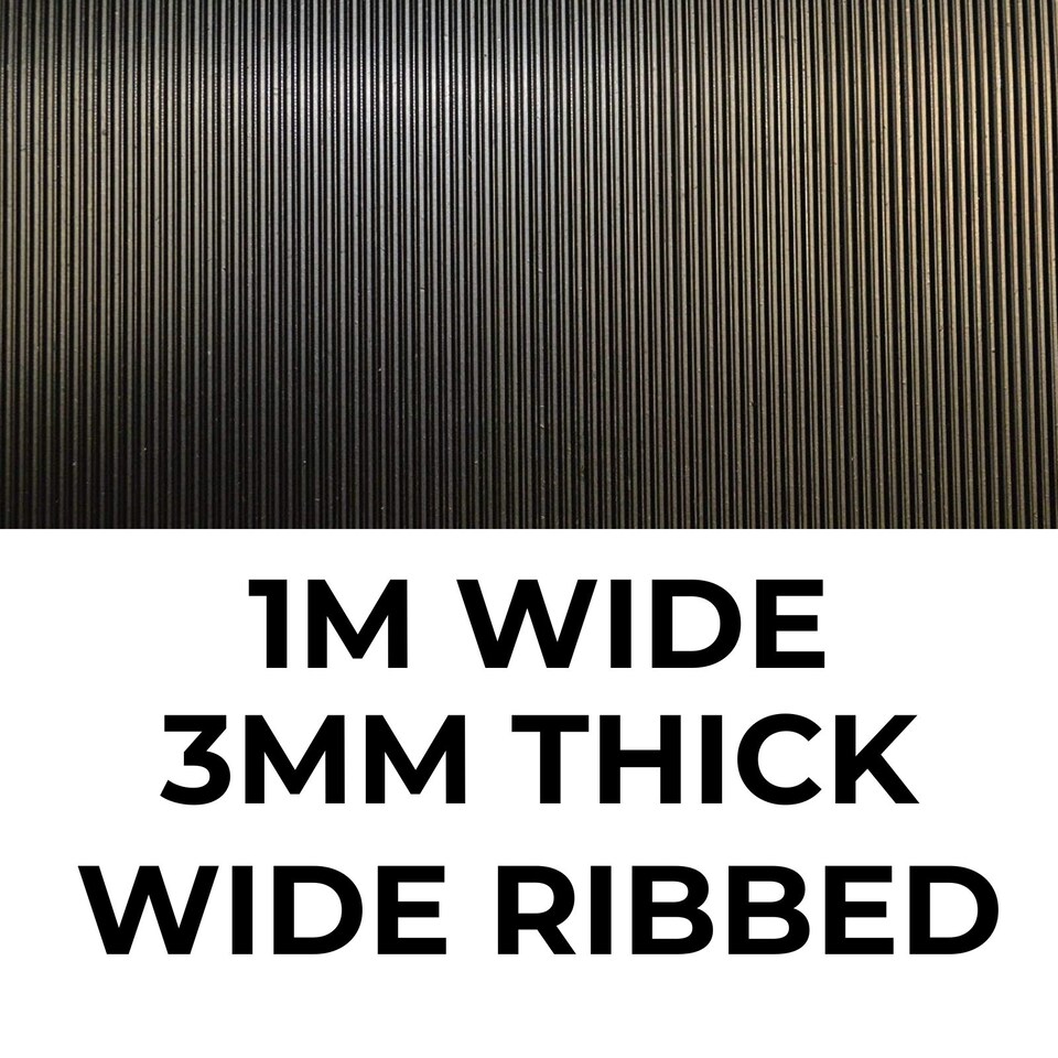 image 1 of Rubber Flooring Matting - 1m x 1m x 3mm - Fine Ribbed - Workshop Garage Shed Van Non-Slip