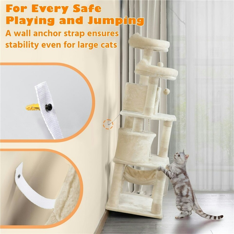 image 1 of Yaheetech 158 cm Multi Level Cat Tree with Condos Beige