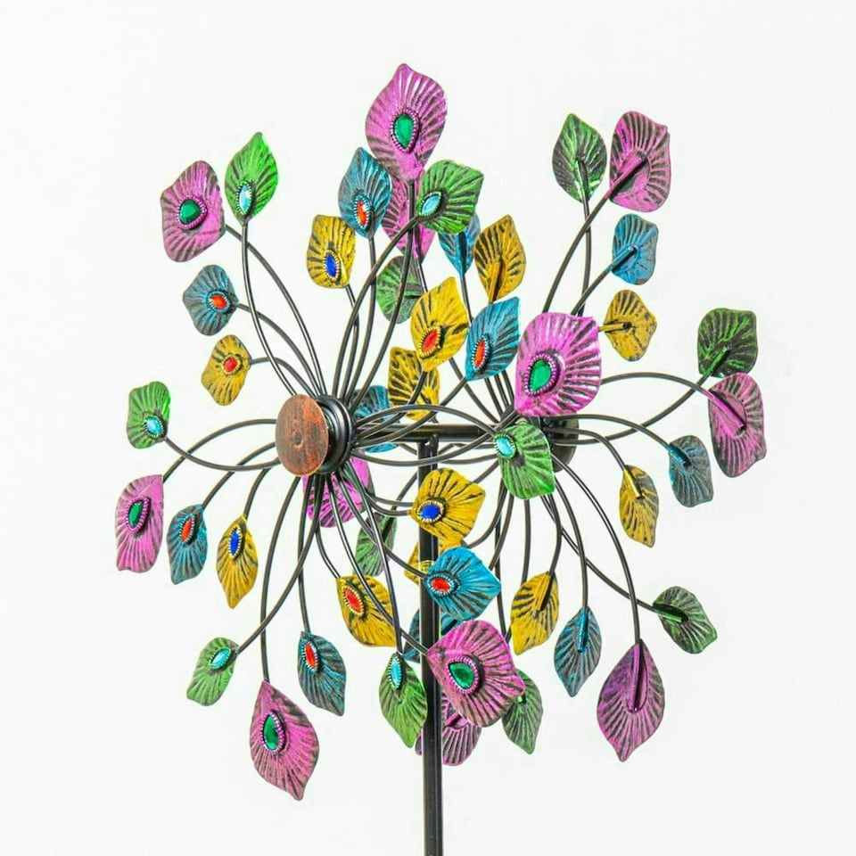 image 1 of Primrose Peacock Feather Wind Spinner with Multicolour Gemstones 36cm