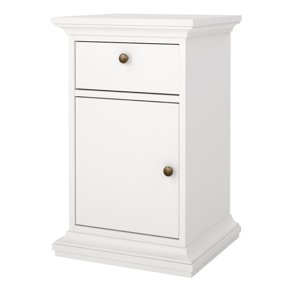 image 1 of Paris Nightstand 1 Door + 1 Drawer in White