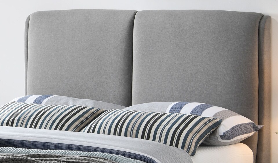 image 1 of 4ft6 Double Light Grey, Tall Headboard, Fabric Upholstered Bed Frame Bedstead. | Grey | Light Grey | Double