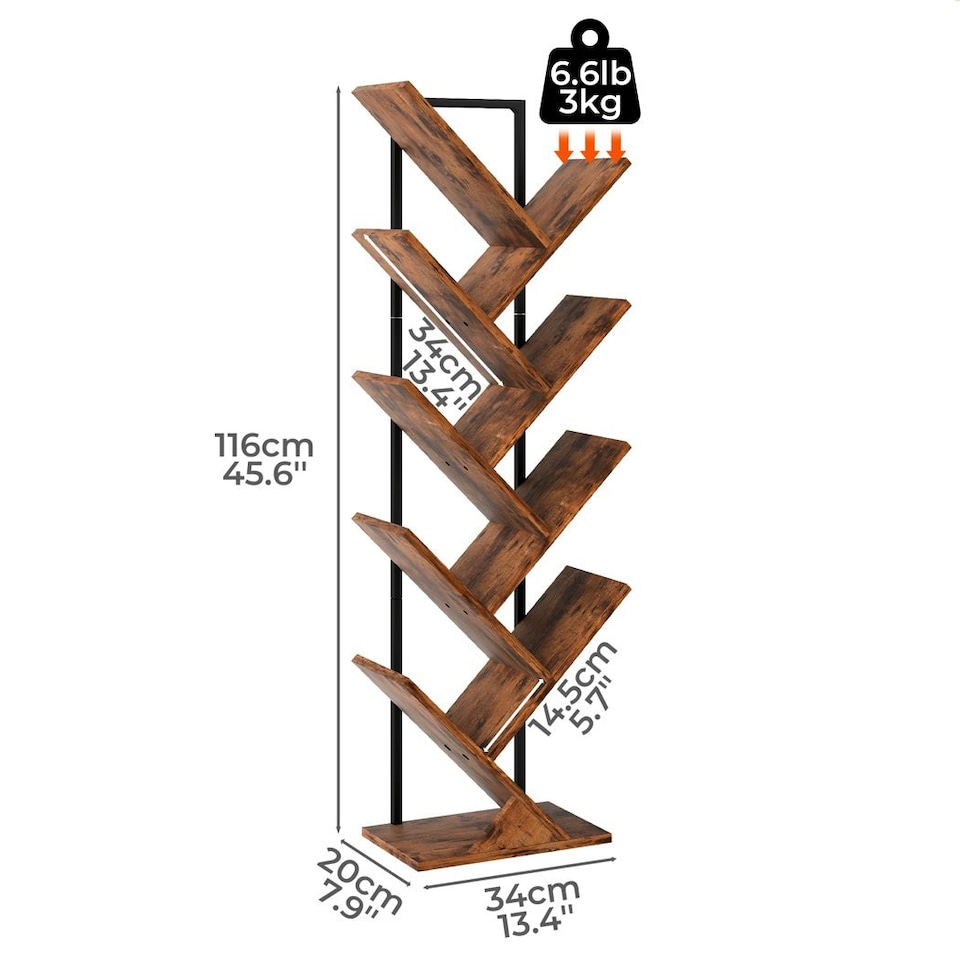 image 1 of Levede 9 Tier Wooden Tree Bookshelf Corner Bookcase Modern Display Storage Rack