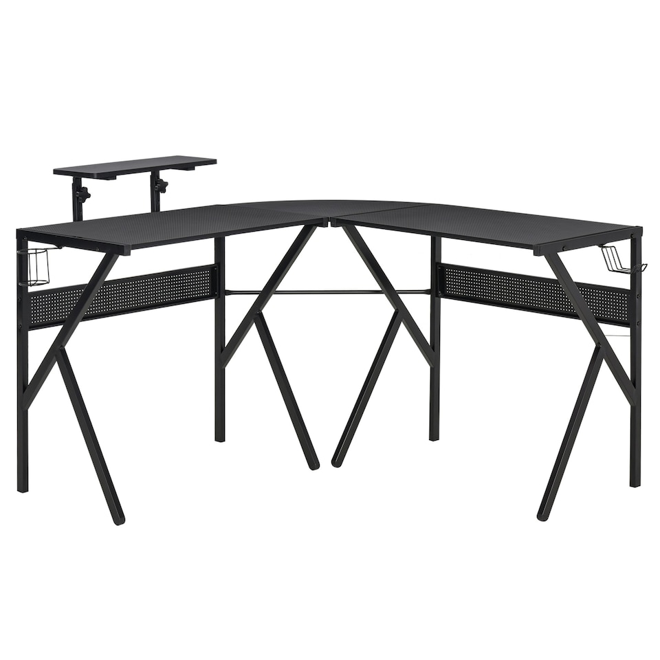 image 1 of HOMCOM Corner Gaming Desk with Monitor Stand Cup Holder Headphone Hook