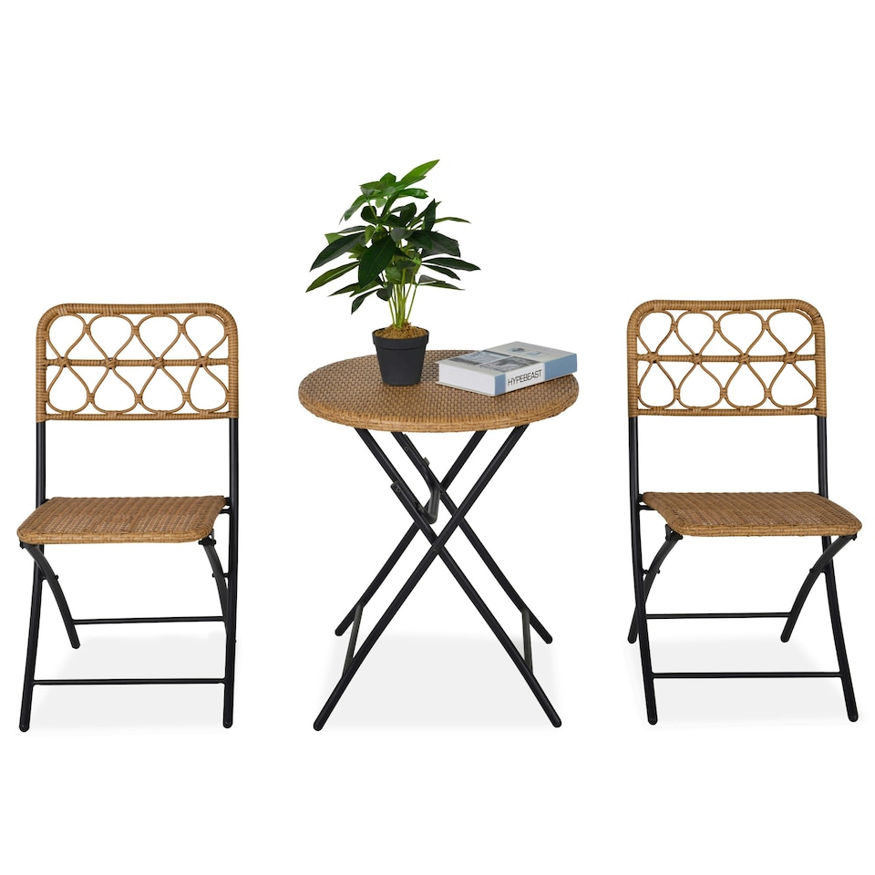 image 1 of Outsunny 3 PCS Folding Rattan Wicker Bistro Set, Coffee Table Set