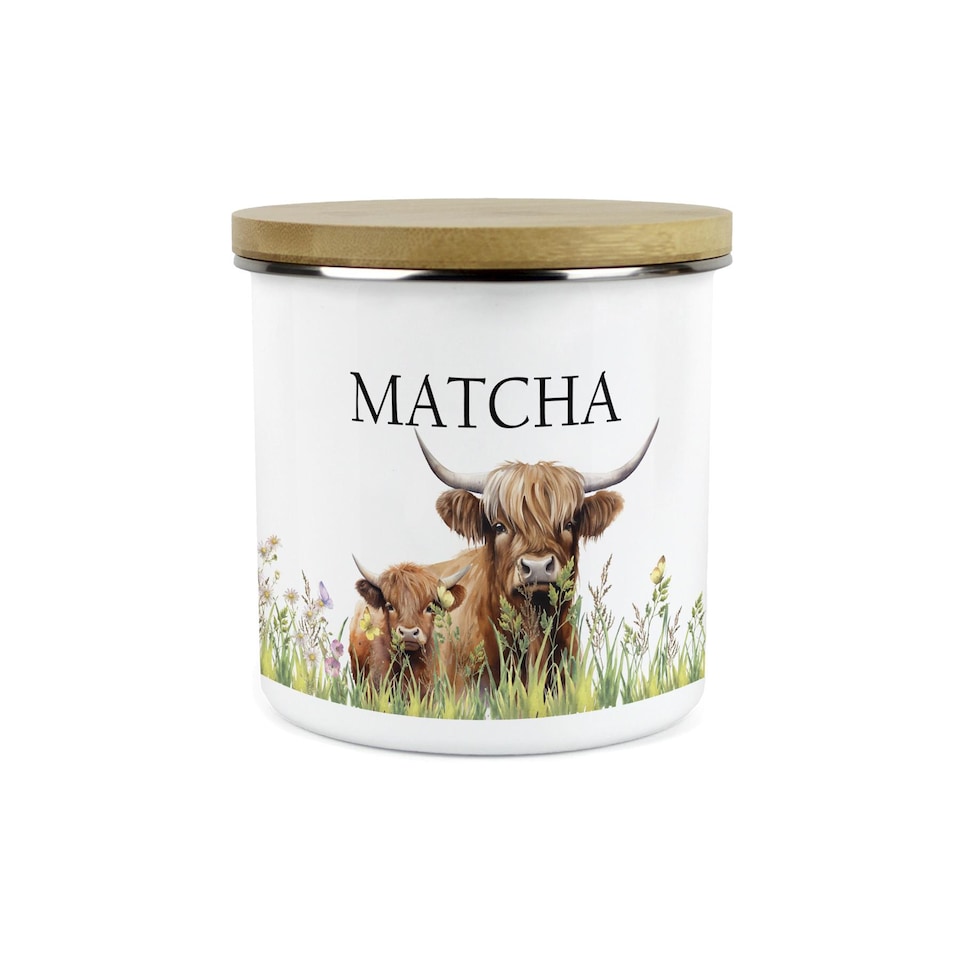 image 1 of Highland Cow & Calf Large Matcha Canister