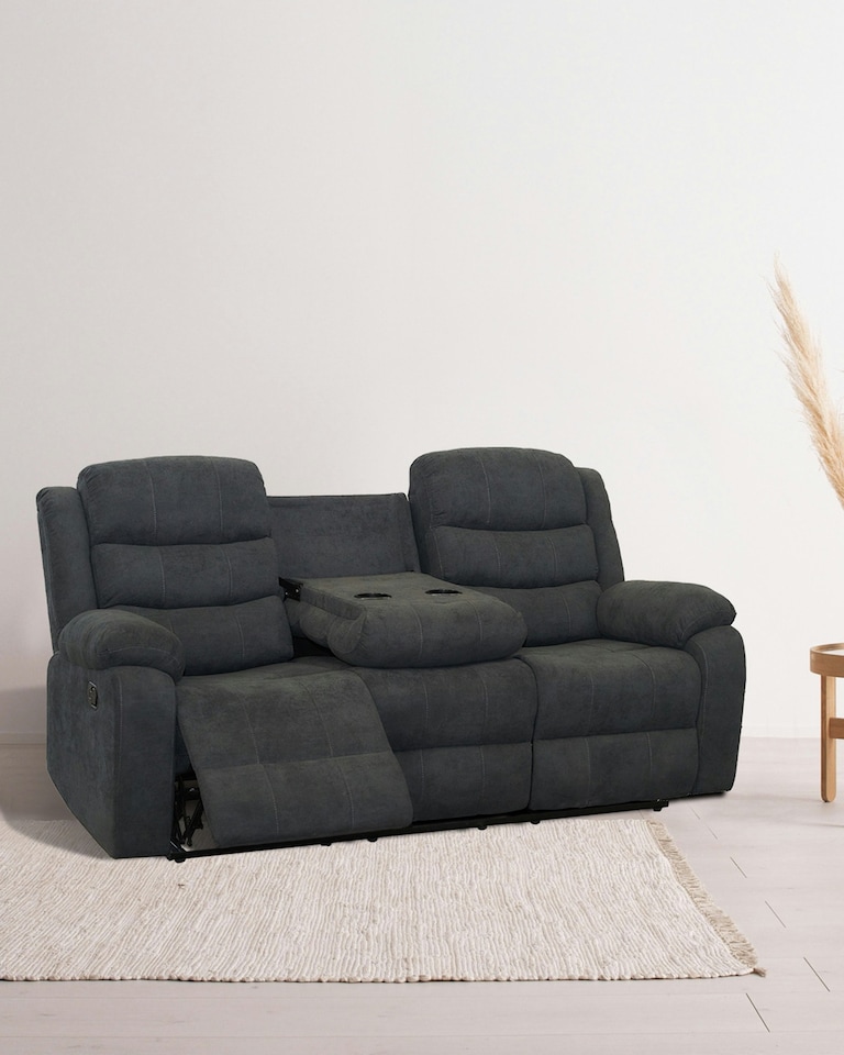 image 1 of Boston 3 Seater Fabric Manual Recliner Sofa (Grey)