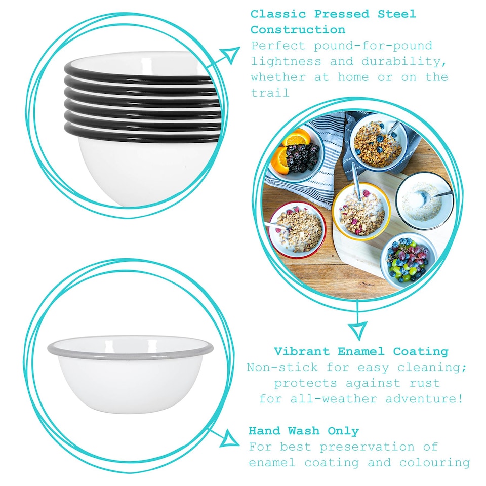 image 1 of Argon Tableware White Enamel Bowls - 16cm - Black - Pack of 6 | Black | Black