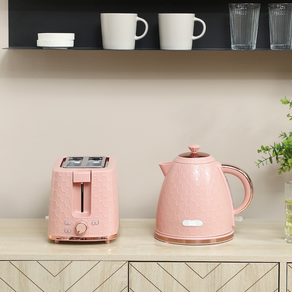 image 1 of HOMCOM Kettle and Toaster Set, 1.7L 3000W Fast Boil Jug Kettle with Auto Shut Off, 2 Slice Toaster with 7 Level Browning Controls & Crumb Tray, UK Otter Thermostat, Light Pink